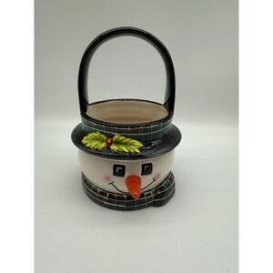 Oneida Ceramic Snowmen Portraits Candy Trinket Basket Holder